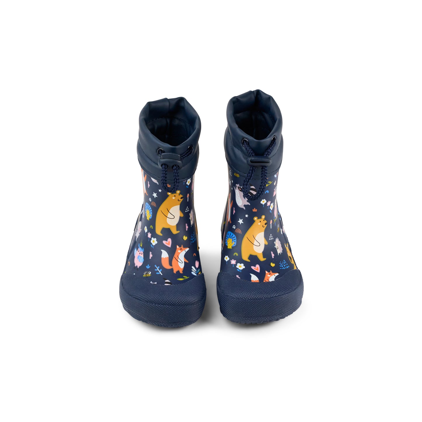KOEL Bear Blue Wellie Print – Barfuß-Gummistiefel für breite Kinderfüße