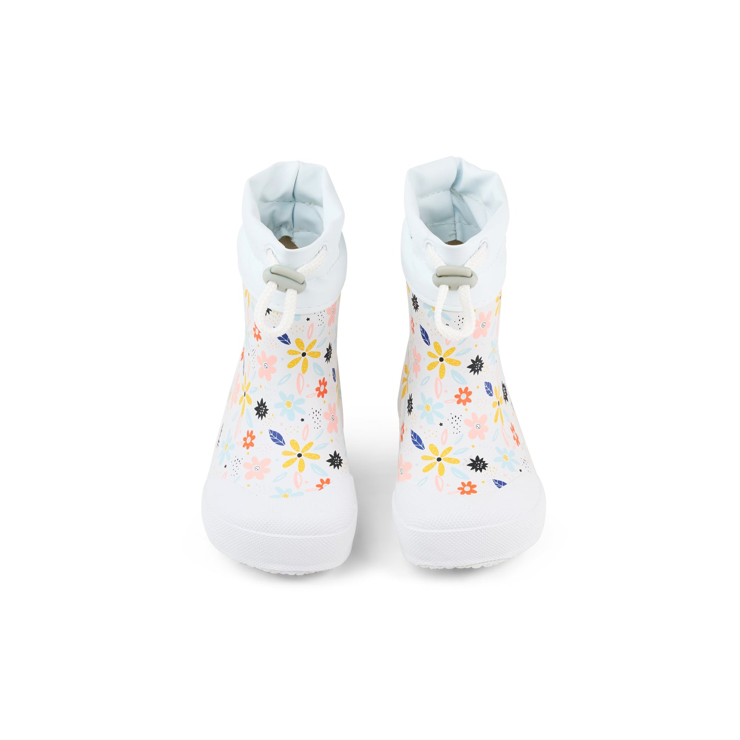 KOEL Flowers White Wellie Print – Barfuß-Gummistiefel für breite Kinderfüße