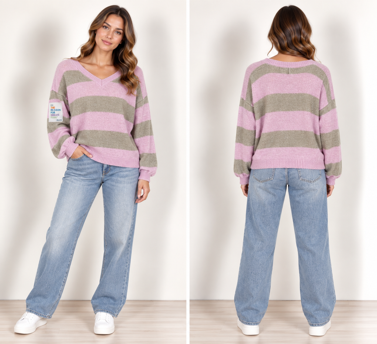 Strick Pulli Streifen Rosa/ Taupe
