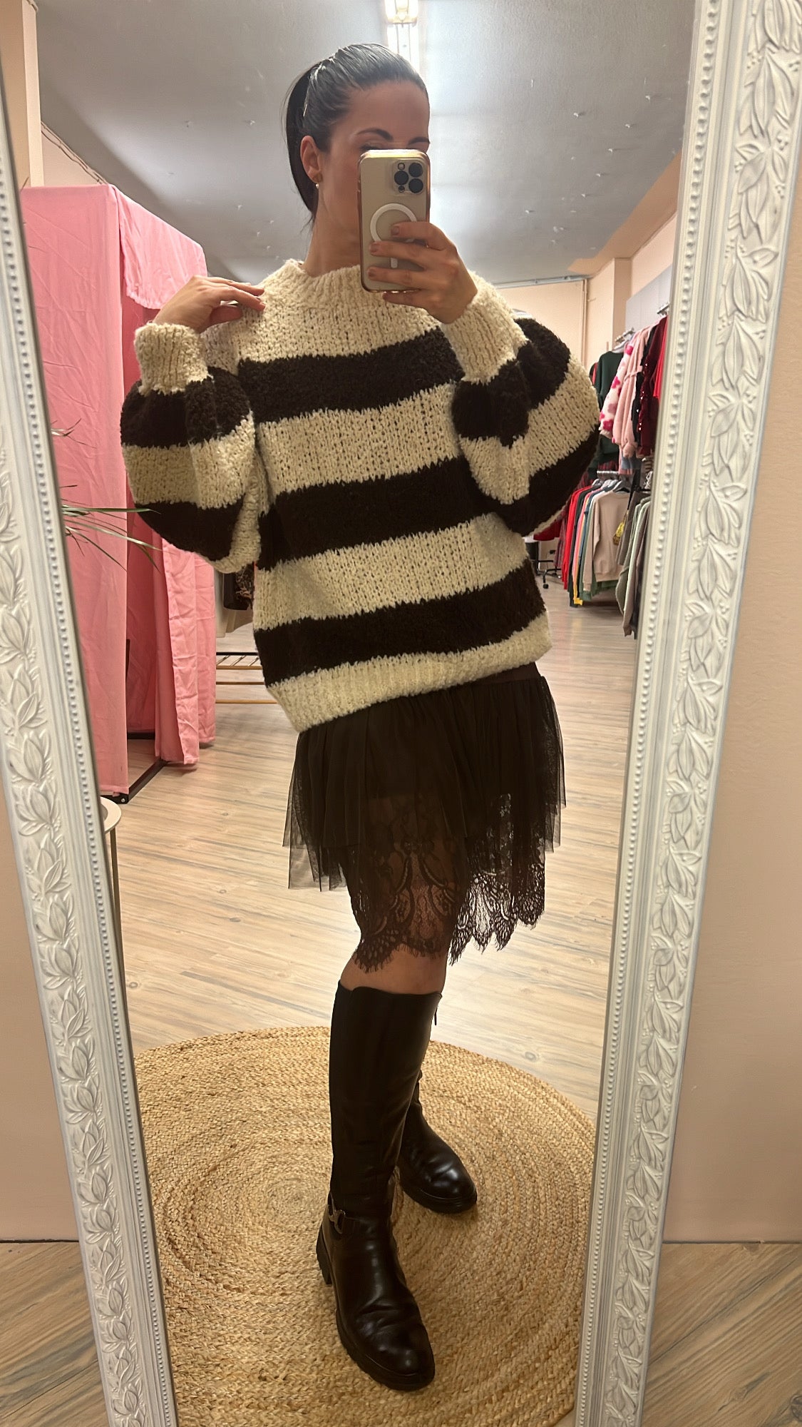 Strick Pulli braun/creme Streifen