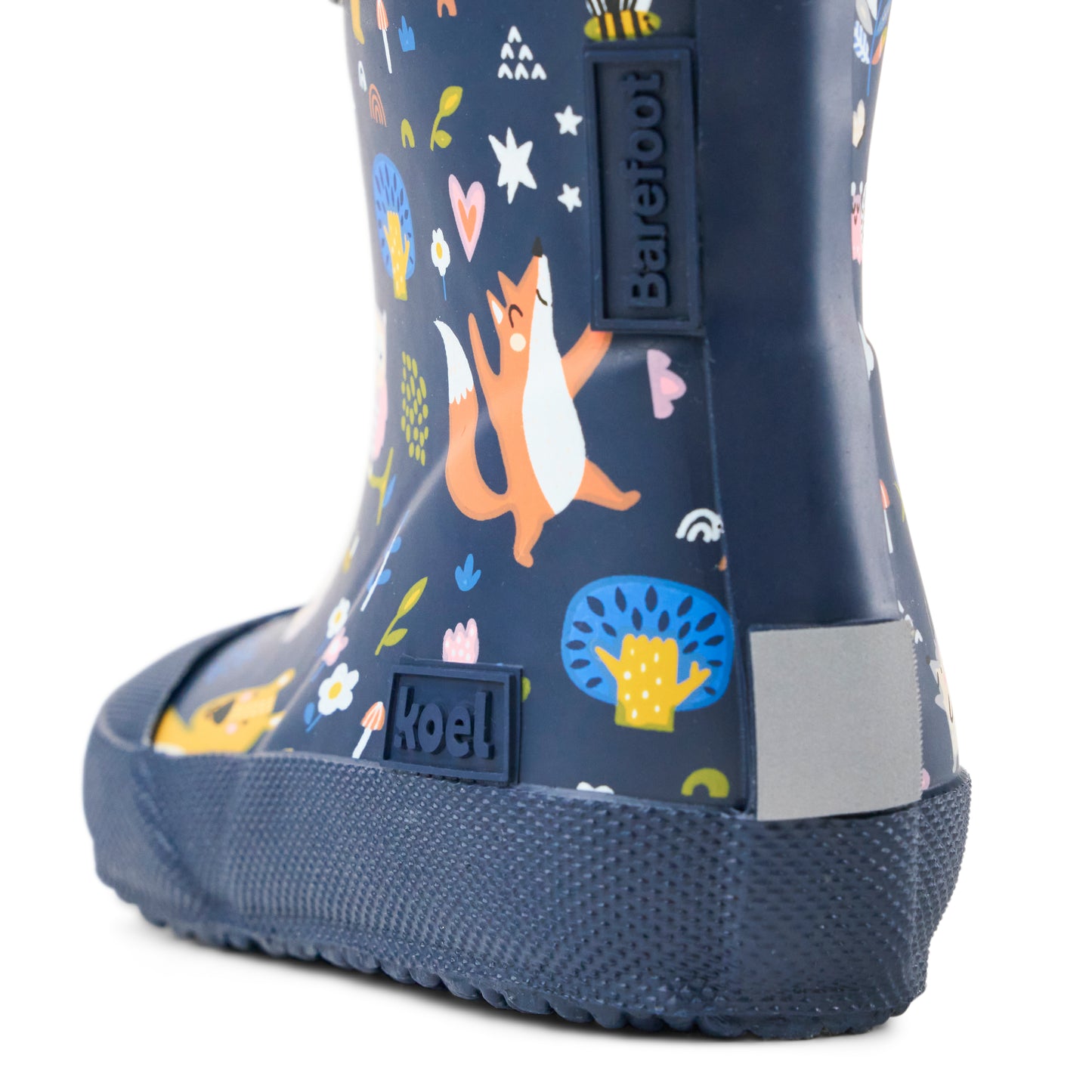 KOEL Bear Blue Wellie Print – Barfuß-Gummistiefel für breite Kinderfüße