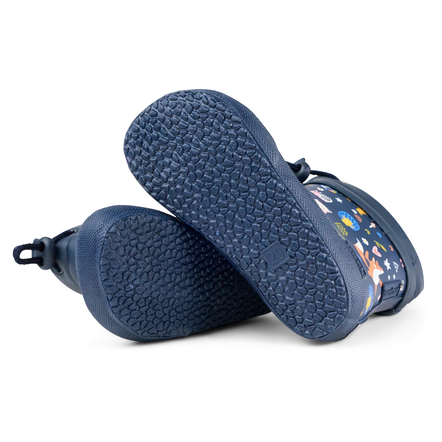 KOEL Bear Blue Wellie Print – Barfuß-Gummistiefel für breite Kinderfüße