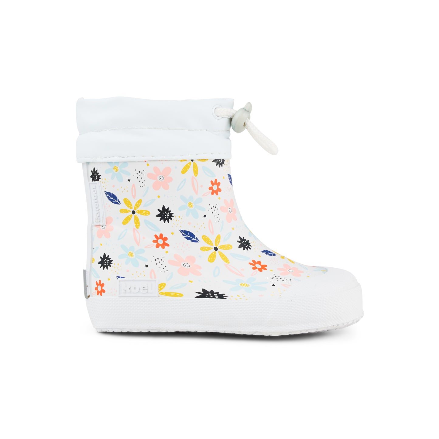 KOEL Flowers White Wellie Print – Barfuß-Gummistiefel für breite Kinderfüße