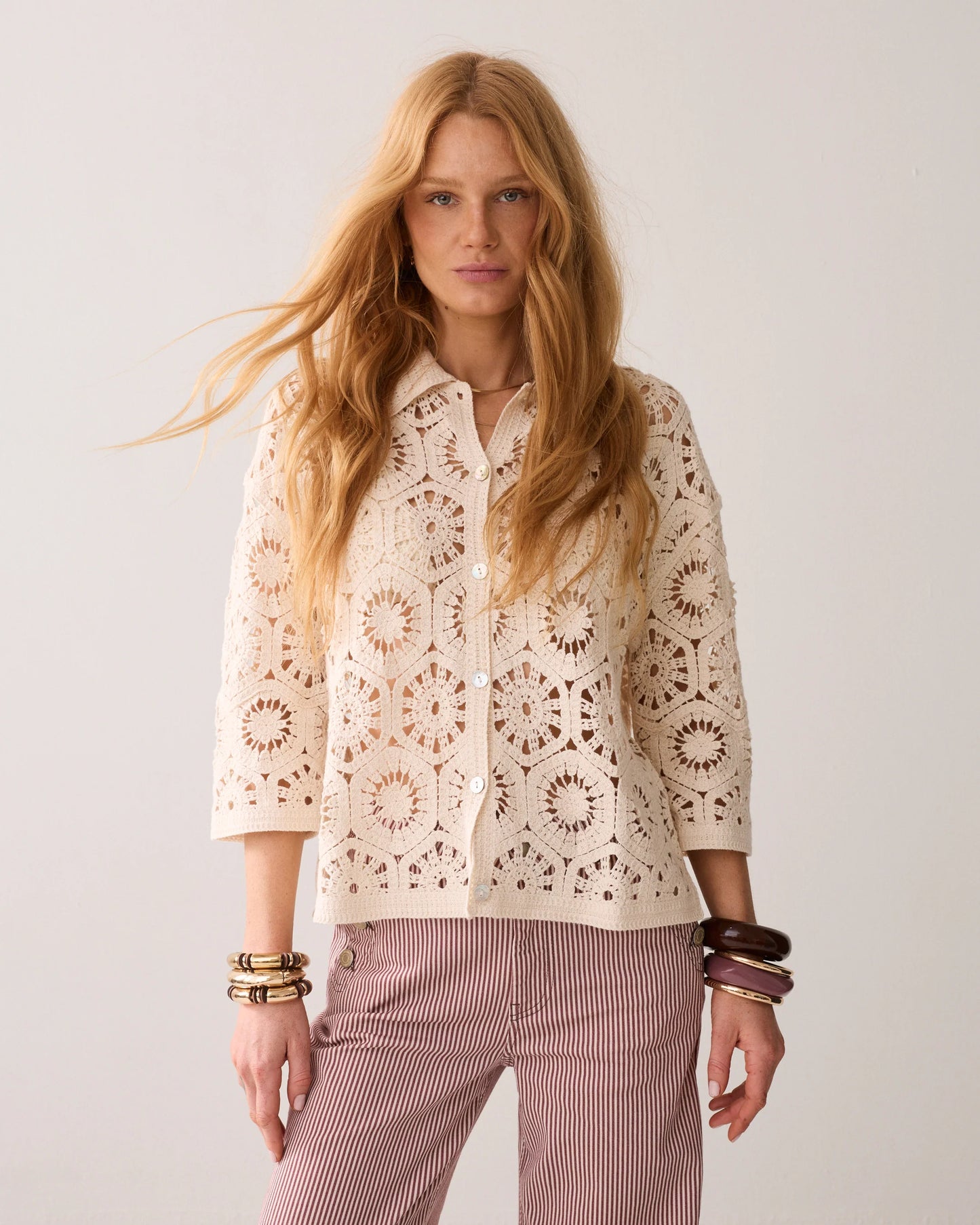 summum Gehäkelte Strickjacke 100 % Baumwolle