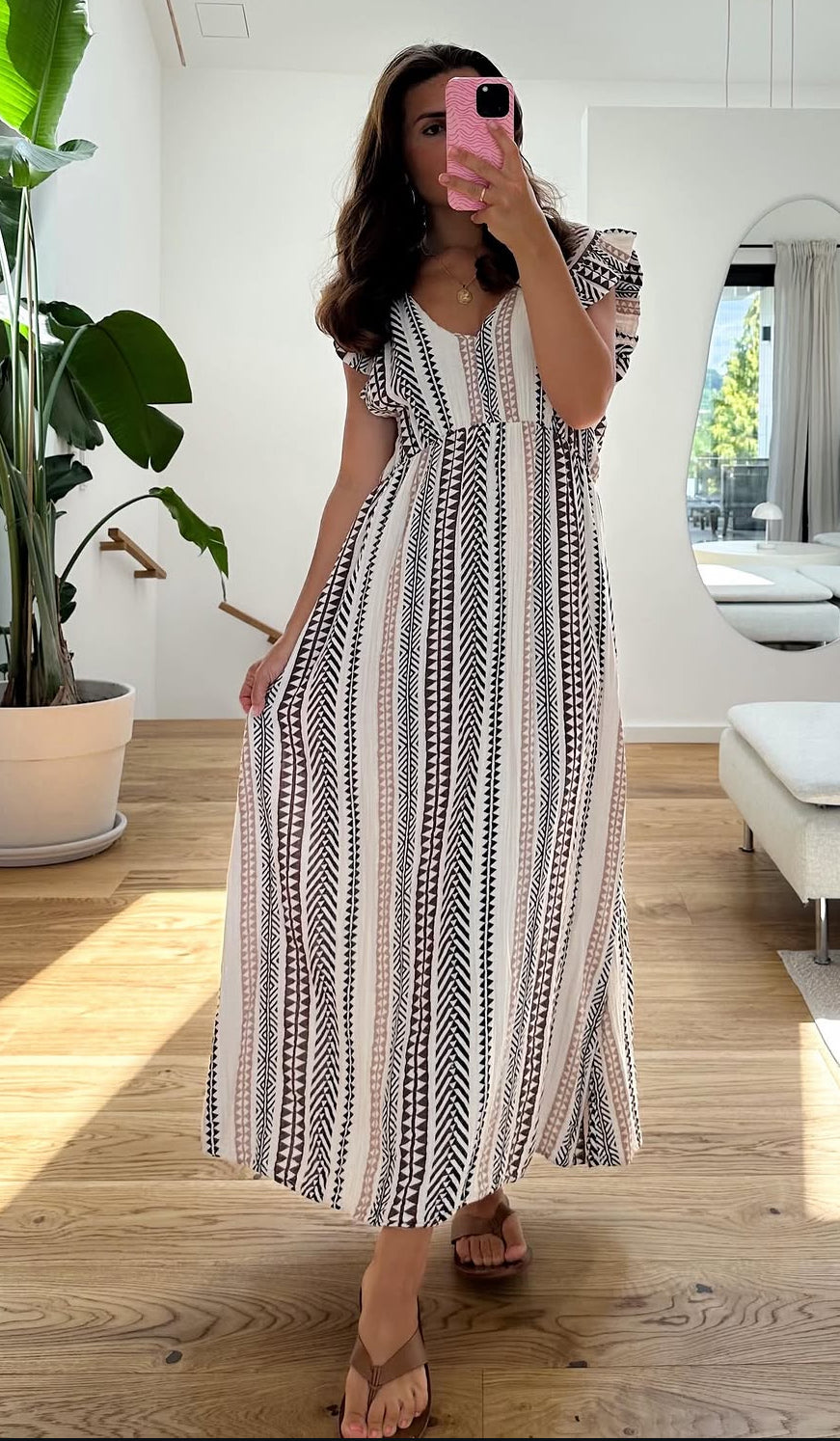 Boho Musselin Kleid rosa/taupe