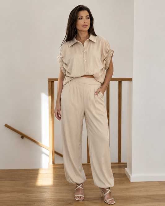 Damen Set Beige – Bluse & Hose