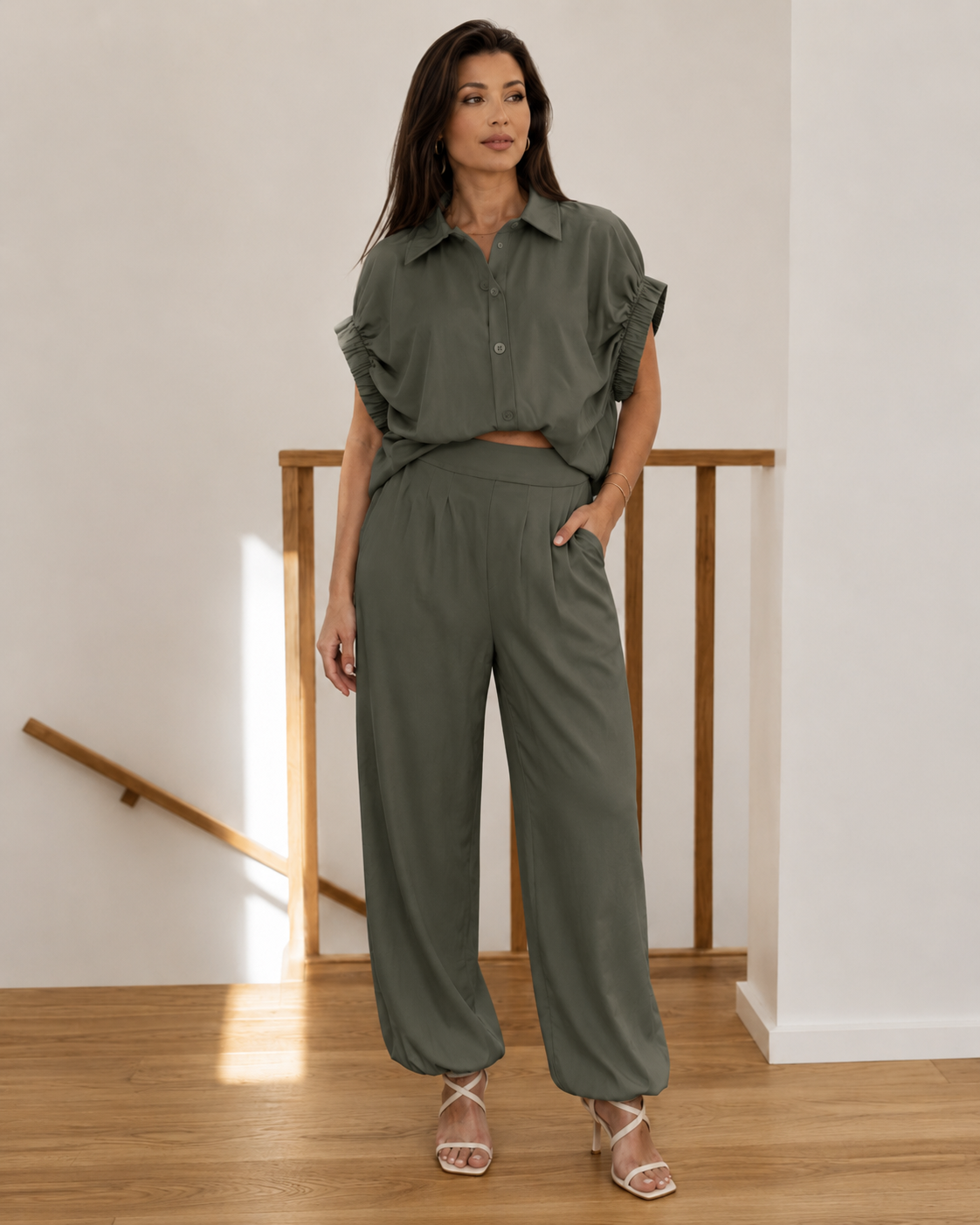 Damen Set Dunkelgrün – Bluse &amp; Hose