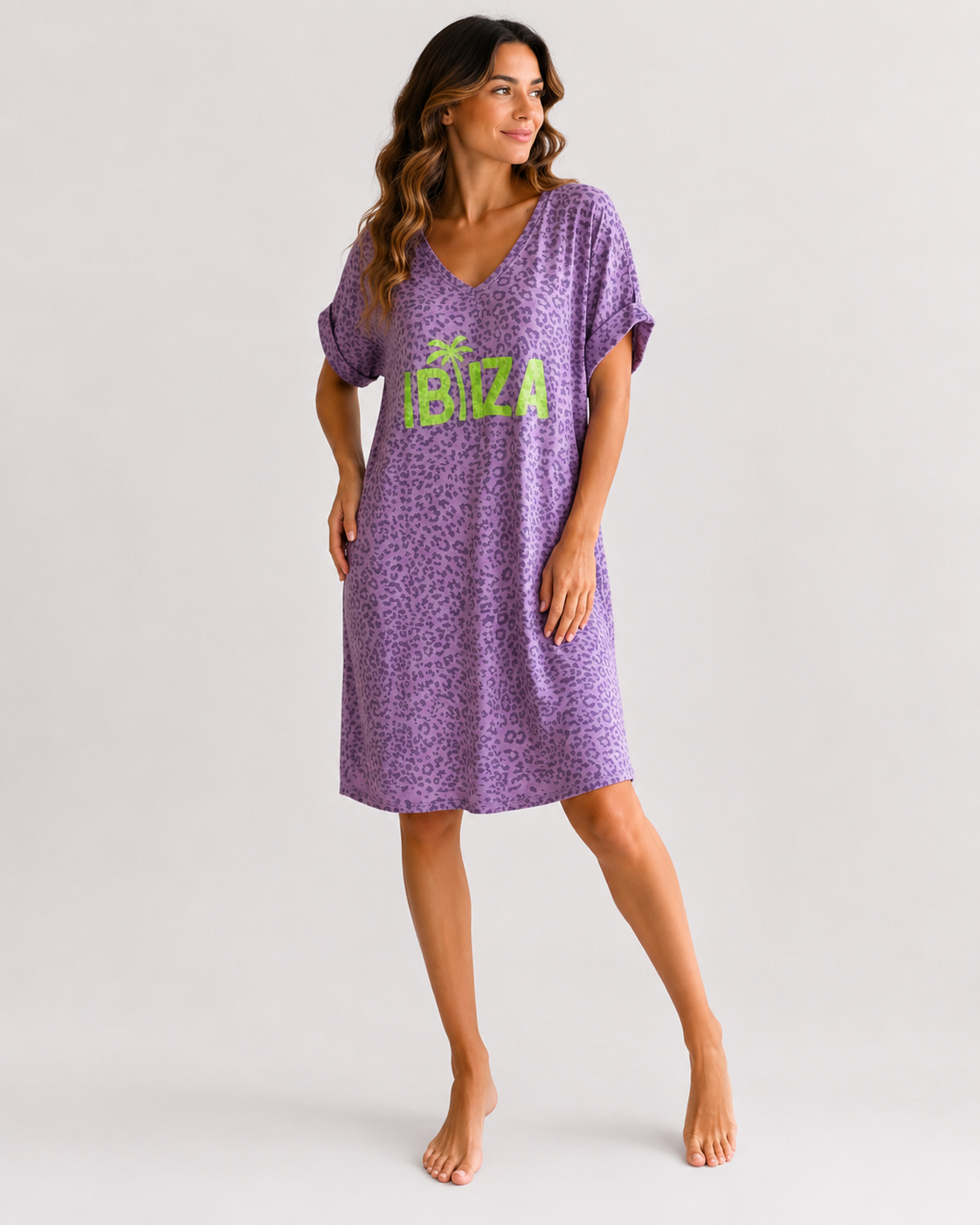 Shirtkleid Ibiza Lila Leo-Print