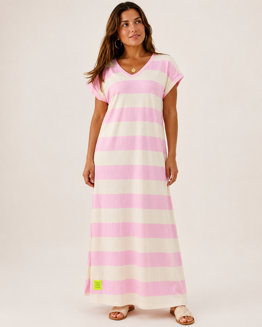 Shirtkleid Streifen – Rosa/Beige | 100% Baumwolle