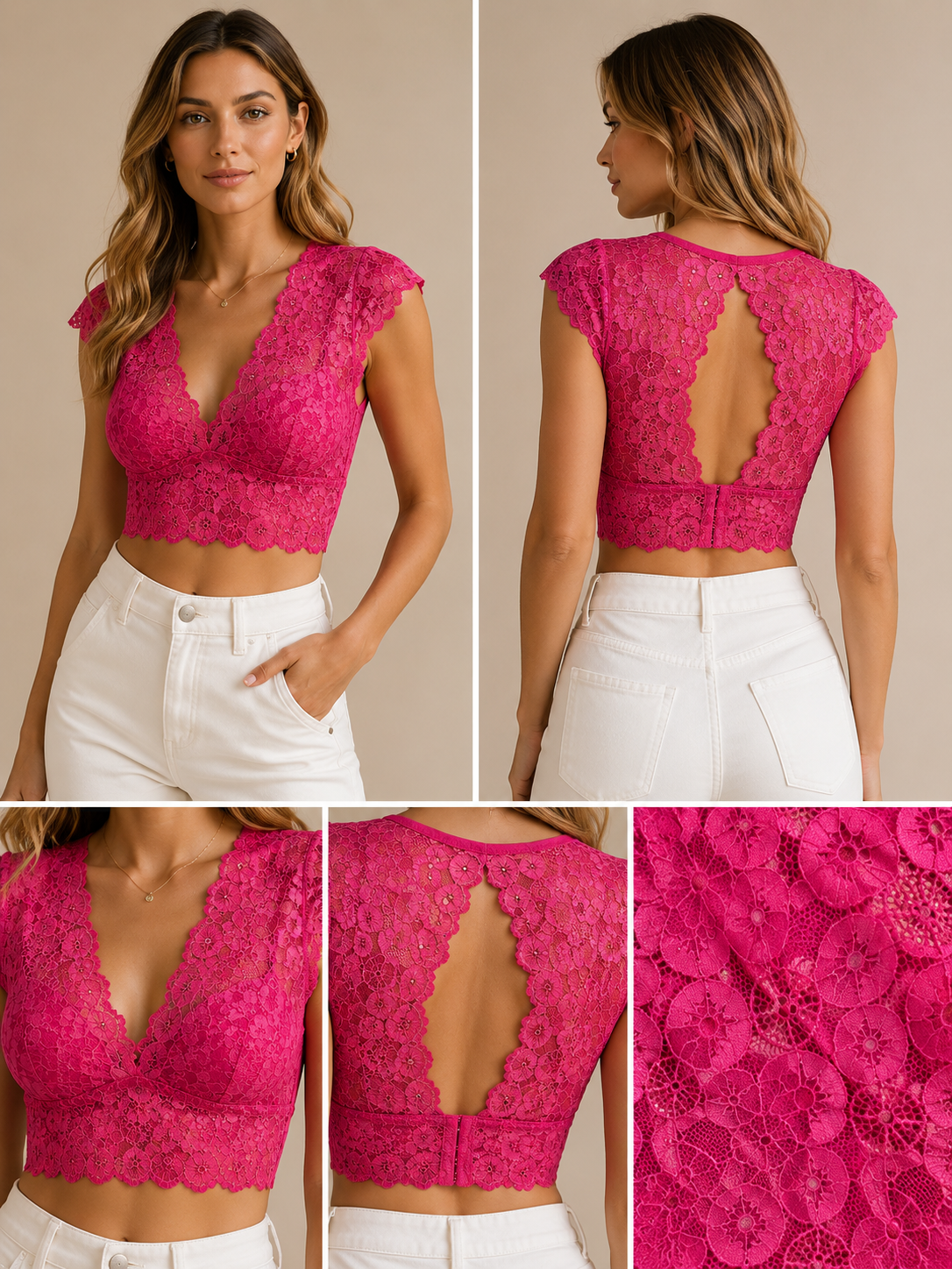 Damen Oberteil/Rückenfrei Crop Pink