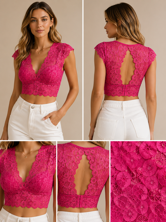Damen Oberteil/Rückenfrei Crop Pink
