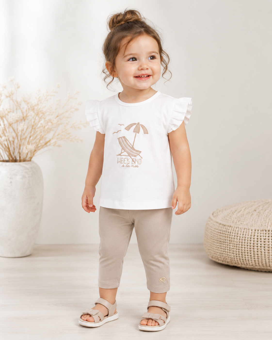 Week-end à la mer Baby Top Farniente – Weiß/Sand mit Lurex