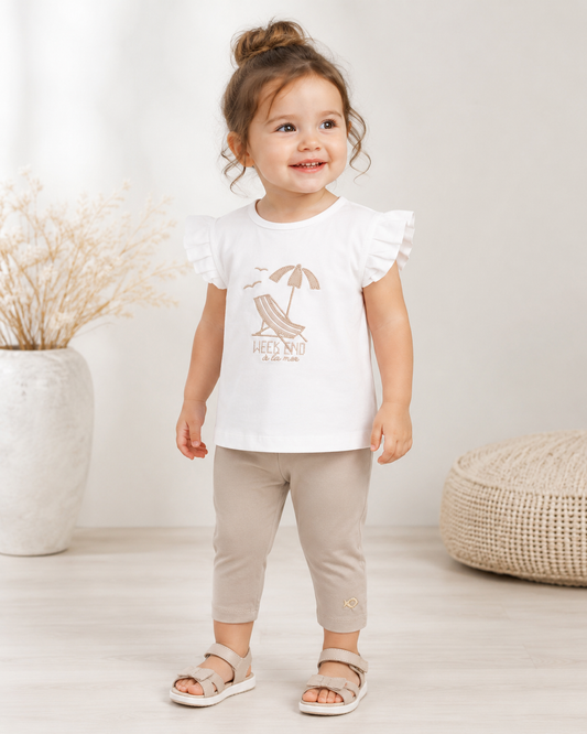 Week-end à la mer Baby Top Farniente – Weiß/Sand mit Lurex