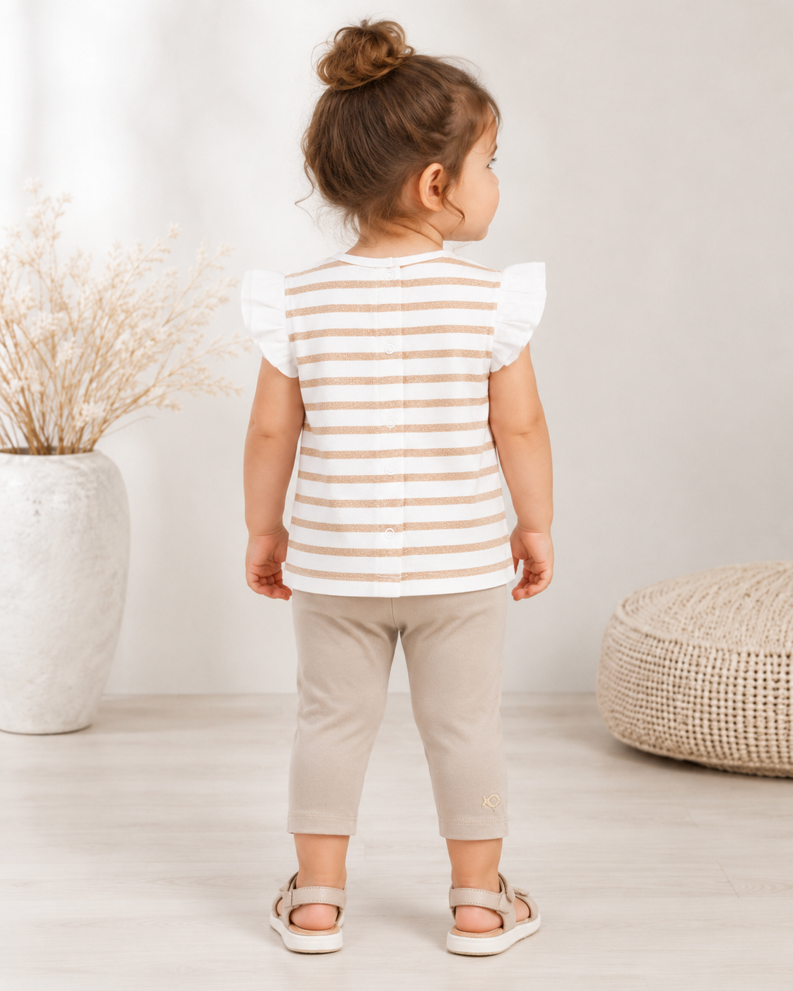 Week-end à la mer Baby Top Farniente – Weiß/Sand mit Lurex