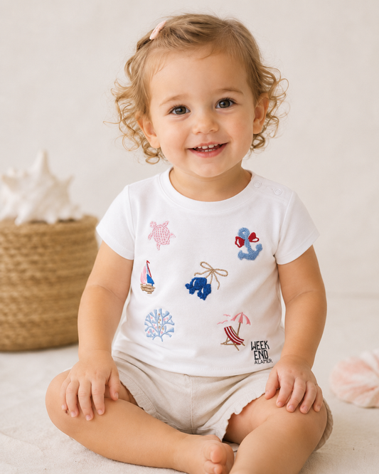 Week-end à la mer Baby T-Shirt Barbade – Weiß