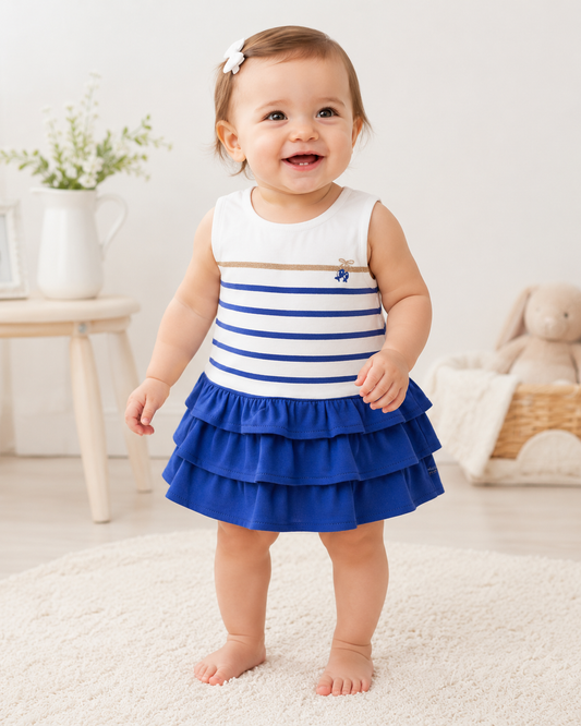 Week-end à la mer Kinder Kleid Aimee – Weiß/Marineblau