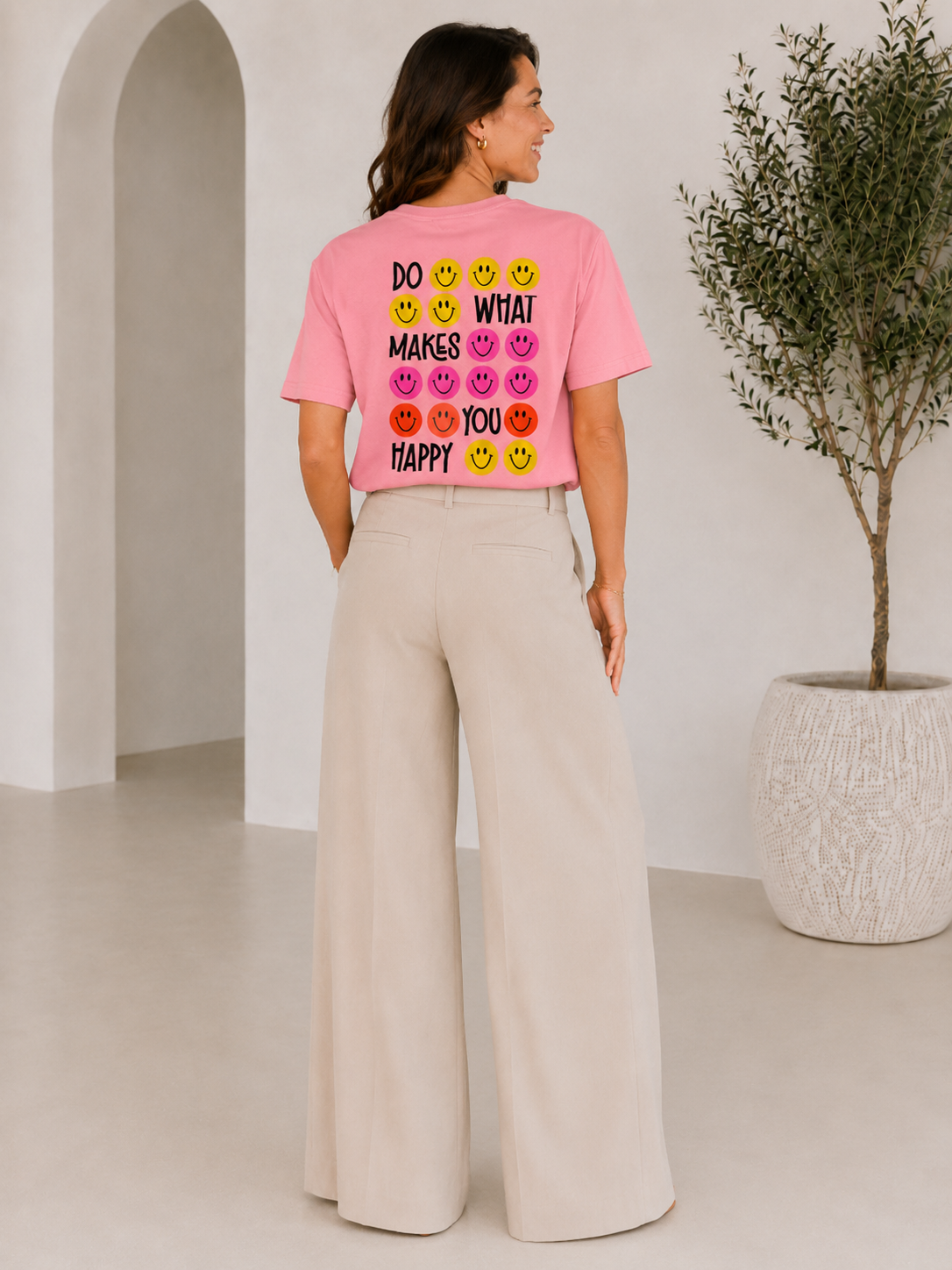 Smiley Tshirt Do What makes you Happy rosa