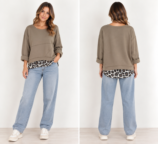 Langarm Oberteil Beige