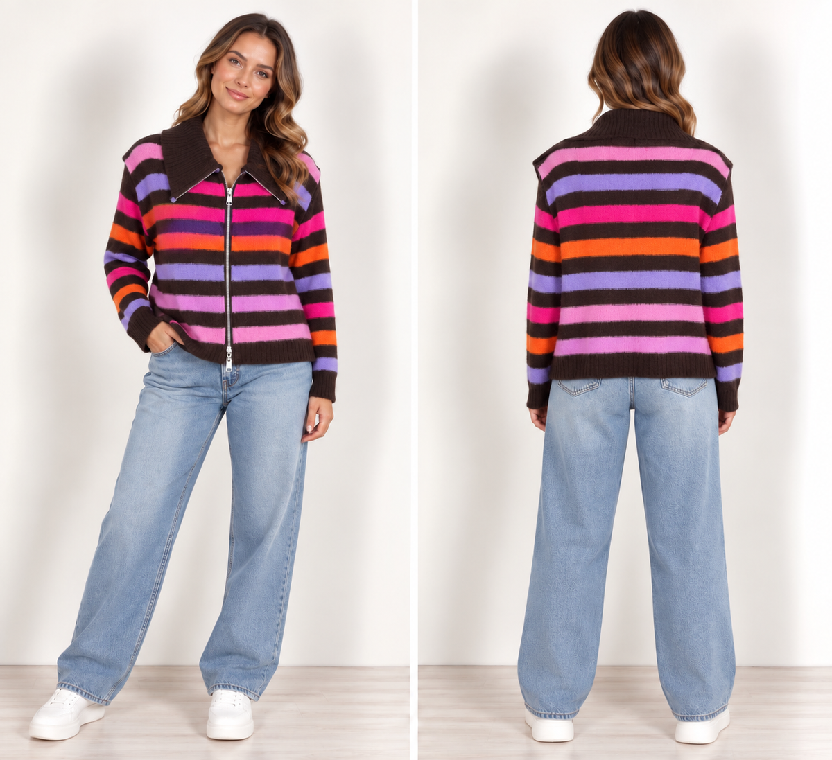 Strickjacke streifen pink