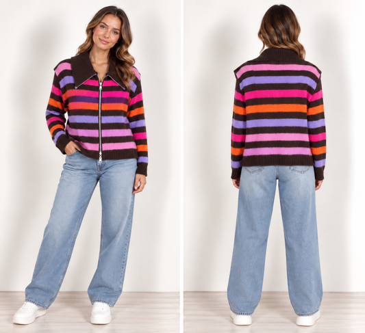 Strickjacke streifen pink