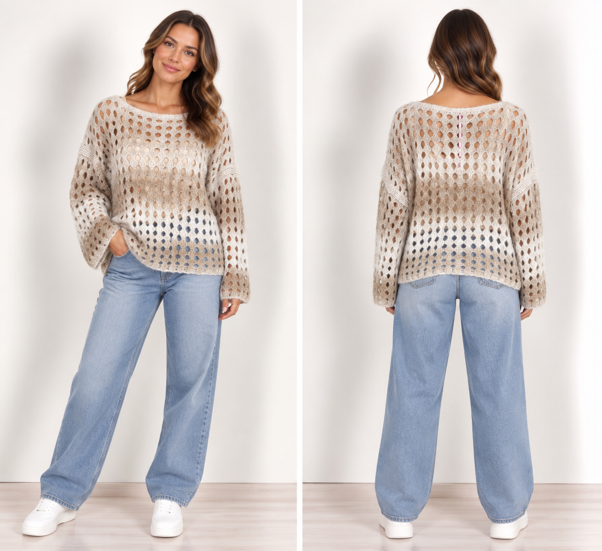 Strick Pulli Beige Transparent