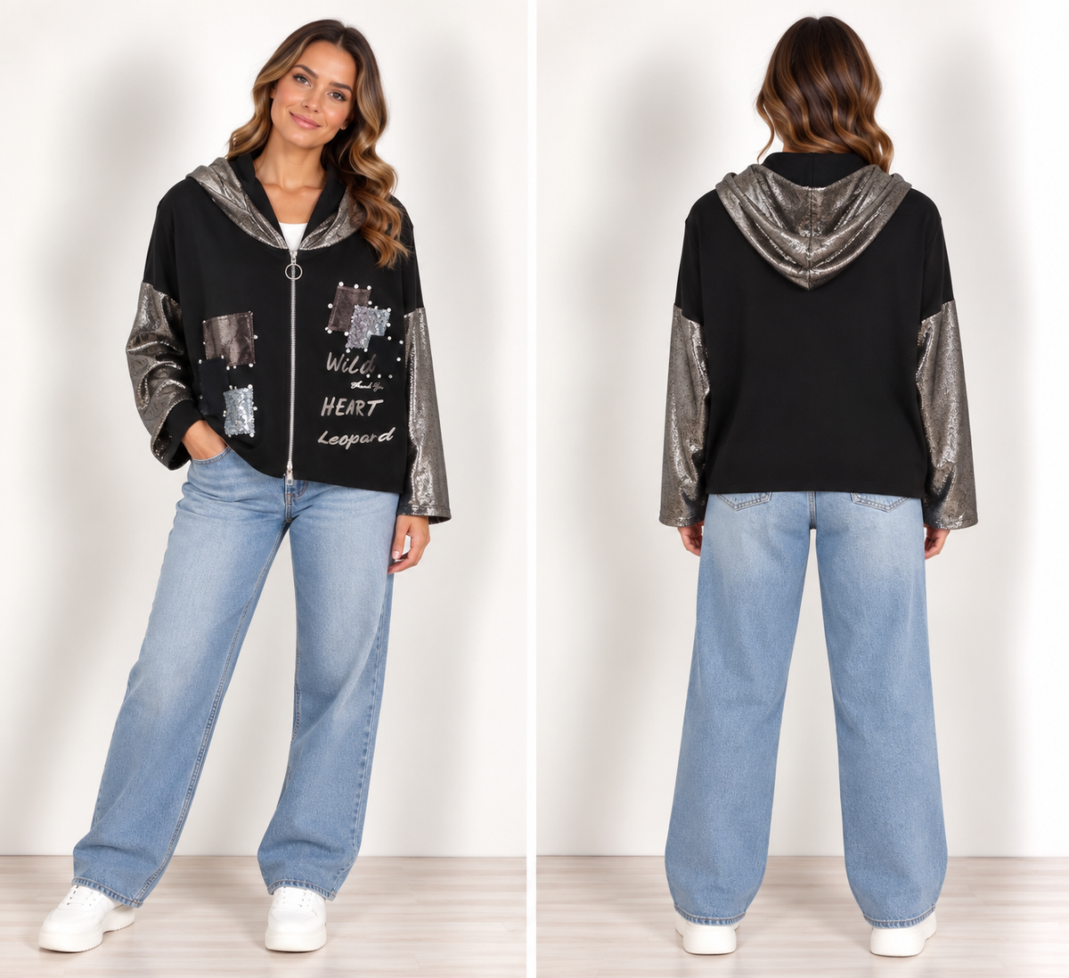 Schwarze Sport Jacke Schwarz/Silber