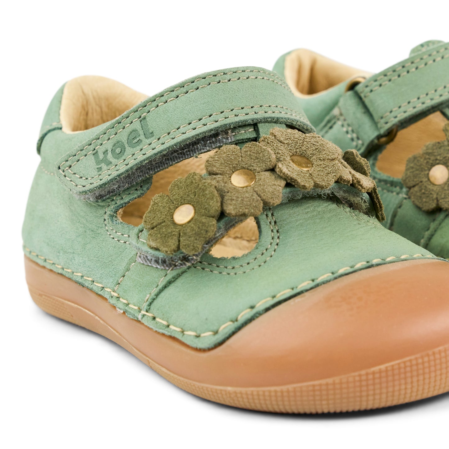 KOEL Aria Leather Olive – Baby Barfußsandale für erste Schritte