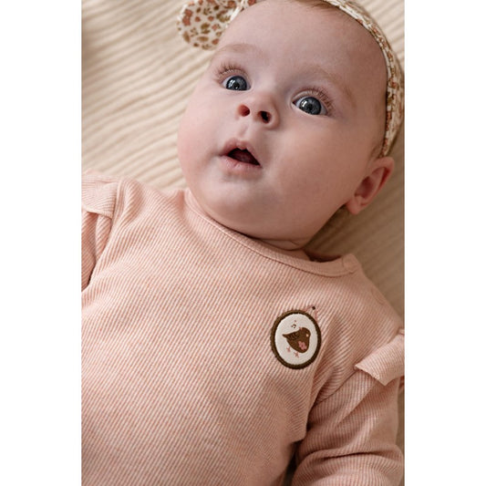 Gerippte Longsleeve -Rosa Melange