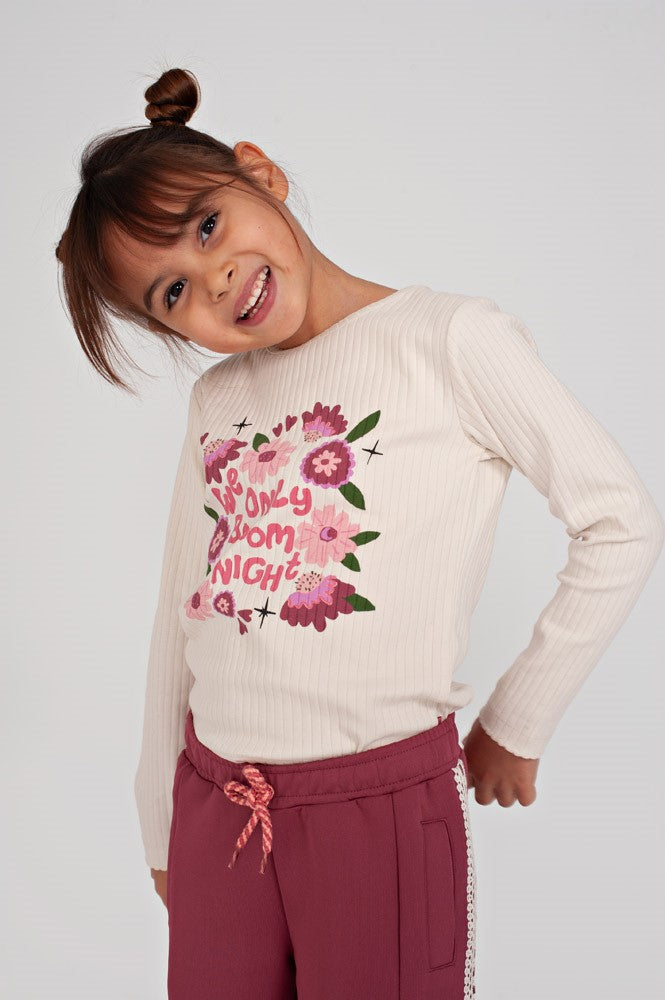 Jubel Gerippte Longsleeve Moon Flowers Offwhite 91600471