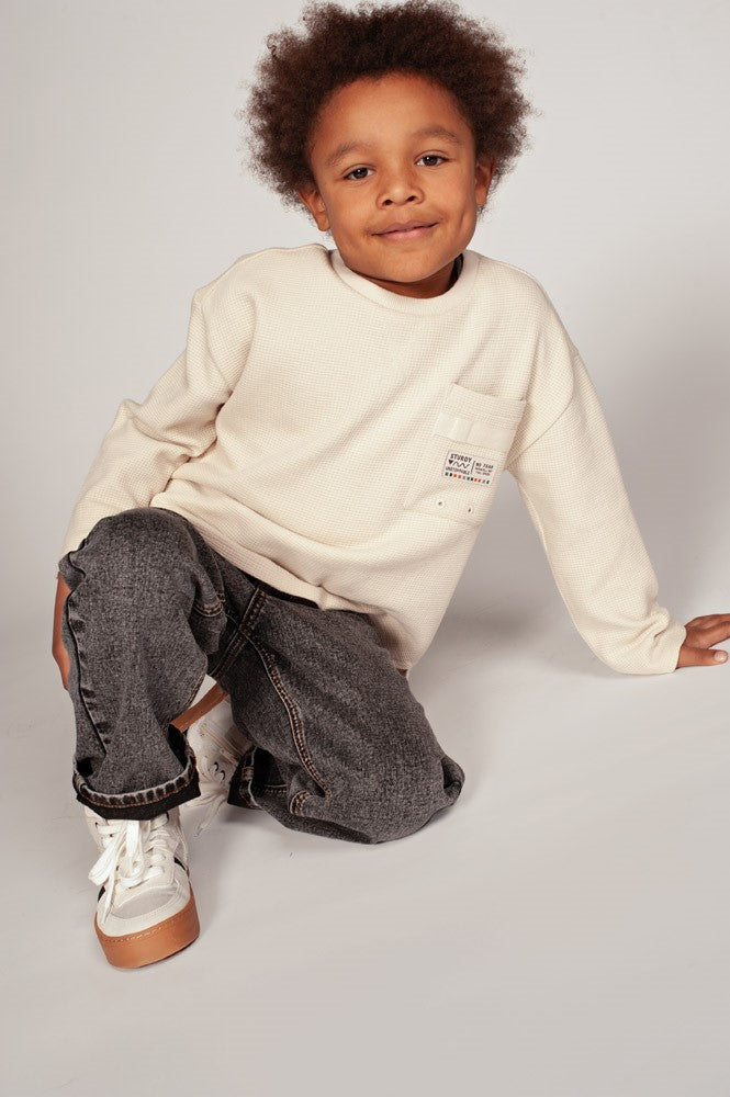 Sturdy Longsleeve mit Rückendruck Oversized Mountain Top Offwhite 71600656