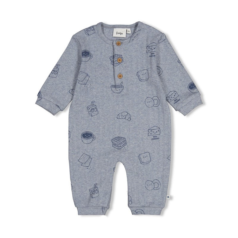 feetje Geripptes Anzug AOP - Breakfast Buddy Blue Melange