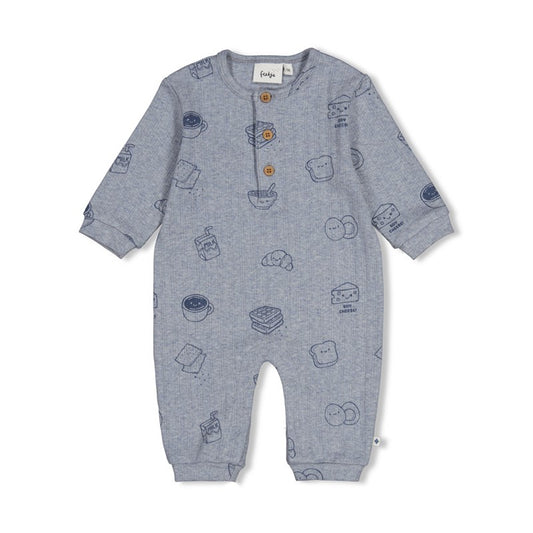 feetje Geripptes Anzug AOP - Breakfast Buddy Blue Melange