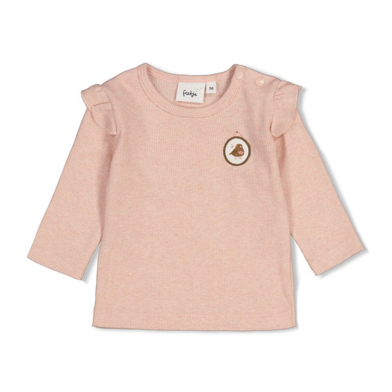 Gerippte Longsleeve -Rosa Melange
