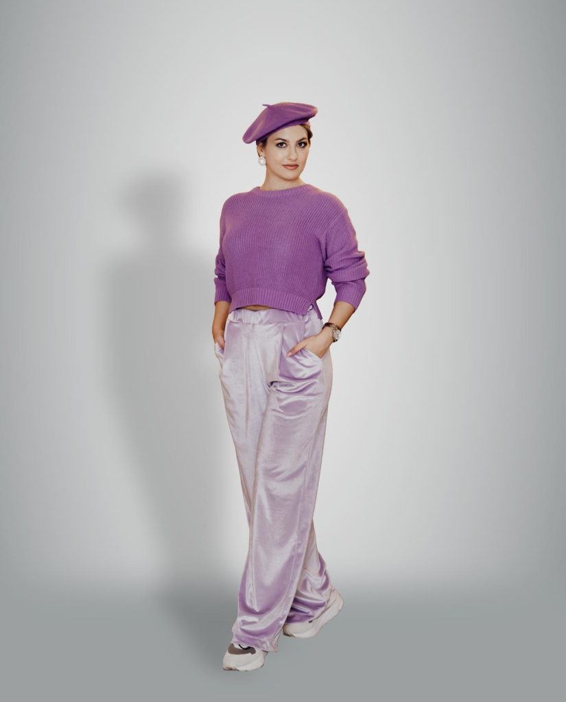 MYMAR Design Mode - Hochgeschnittene Samthose Lilla