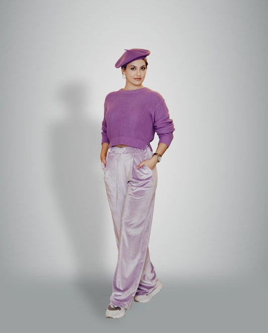 MYMAR Design Mode - Hochgeschnittene Samthose Lilla