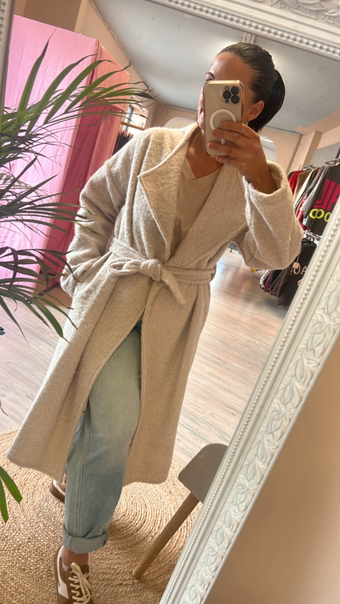 Zwillingsherz Wolle Mantel Creme