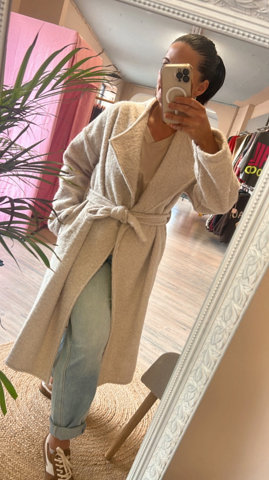 Zwillingsherz Wolle Mantel Creme