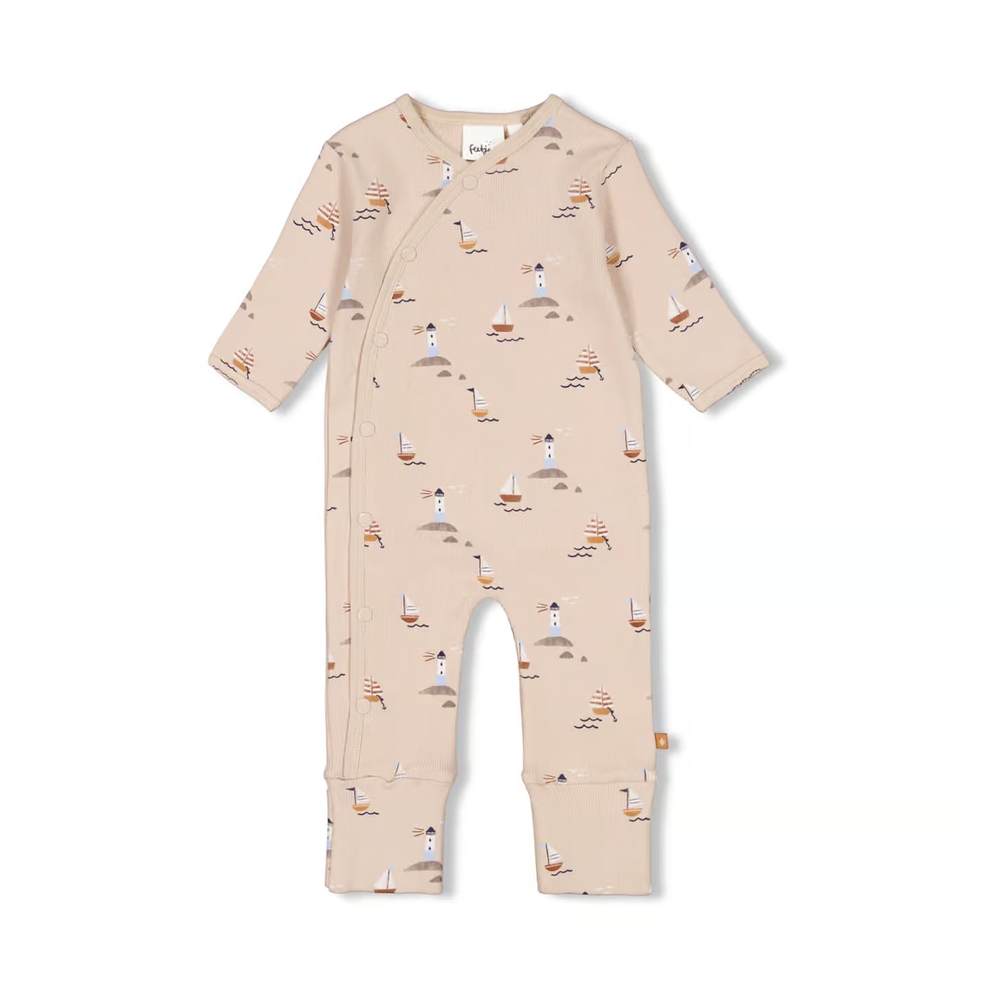 feetje Schlafoverall mit Klappfuß Boote Taupe