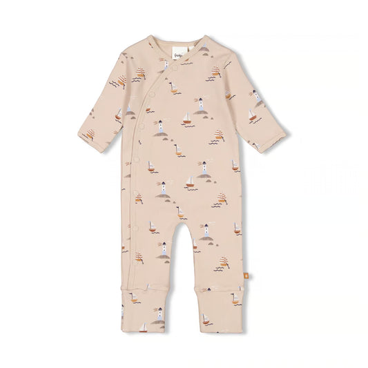 feetje Schlafoverall mit Klappfuß Boote Taupe