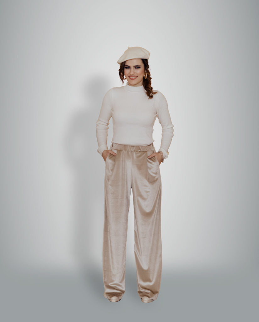 MYMAR Design Mode - Hochgeschnittene Samthose Gold