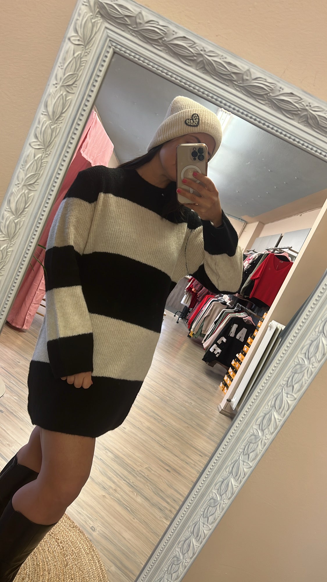Strickkleid Schwarz Weiß