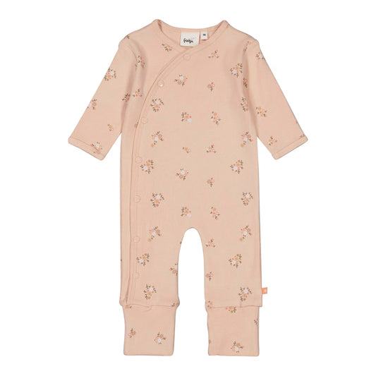 feetje Schlafoverall mit Klappfuß Blumen Ripp rosa