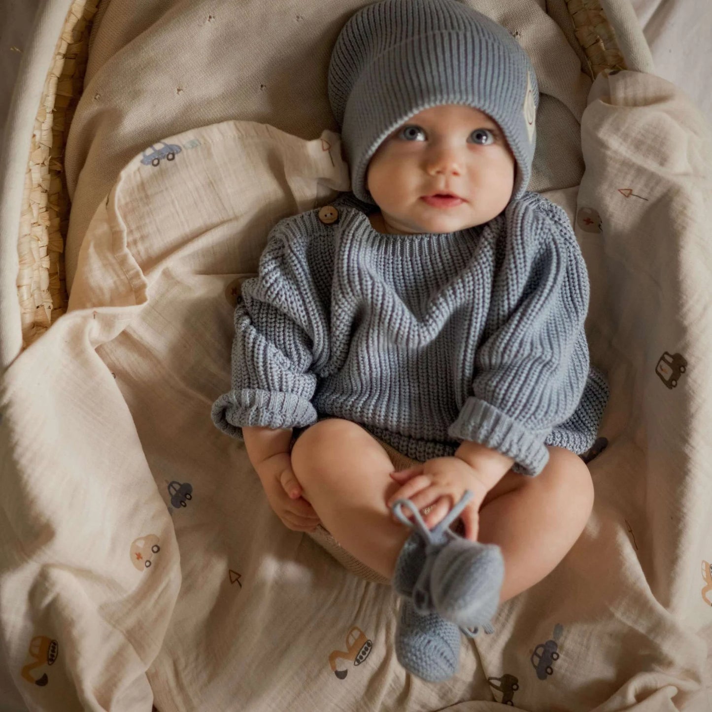 Cosy Roots Organic Oversize Knit Pulli - Dusty Blue