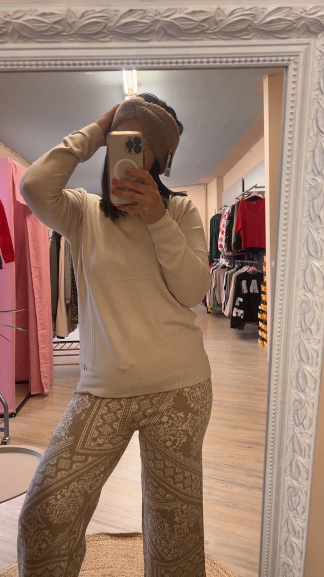 Cozy Hose beige/weiß