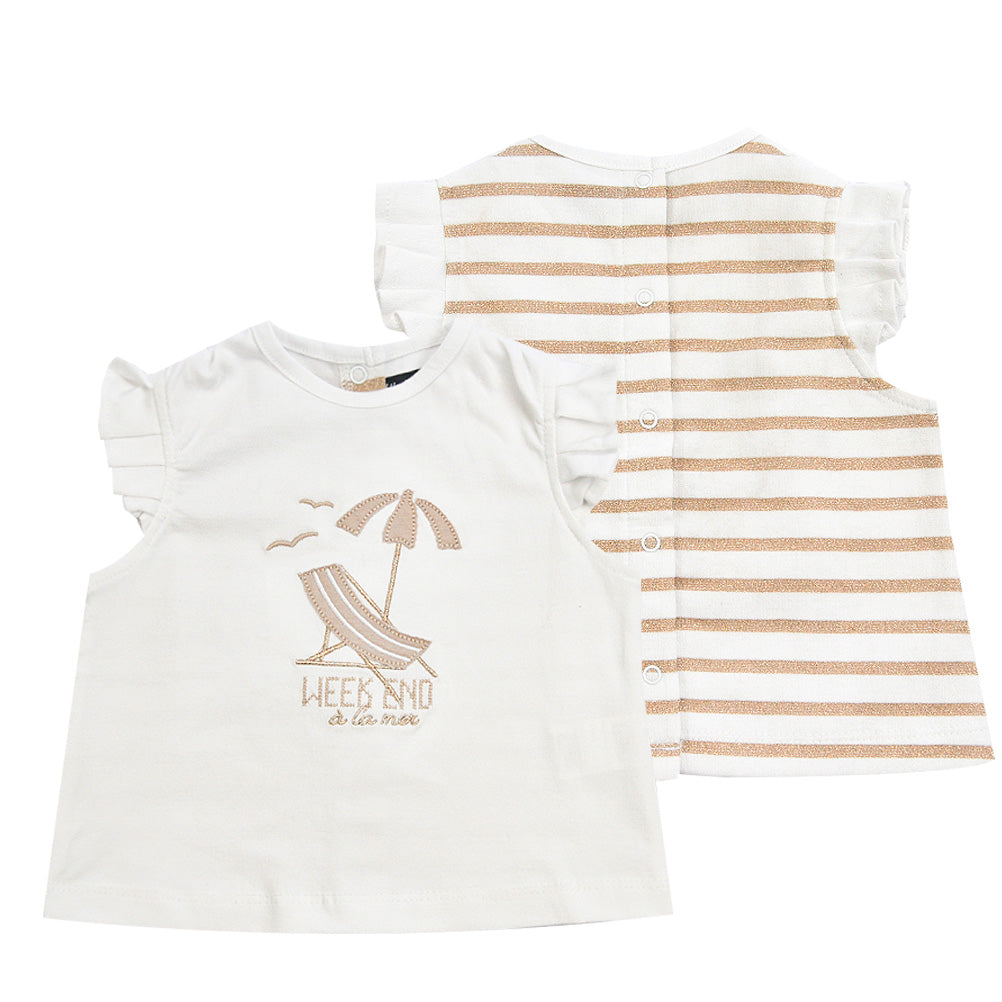 Week-end à la mer Baby Top Farniente – Weiß/Sand mit Lurex