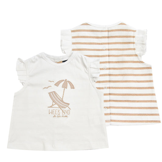 Week-end à la mer Baby Top Farniente – Weiß/Sand mit Lurex